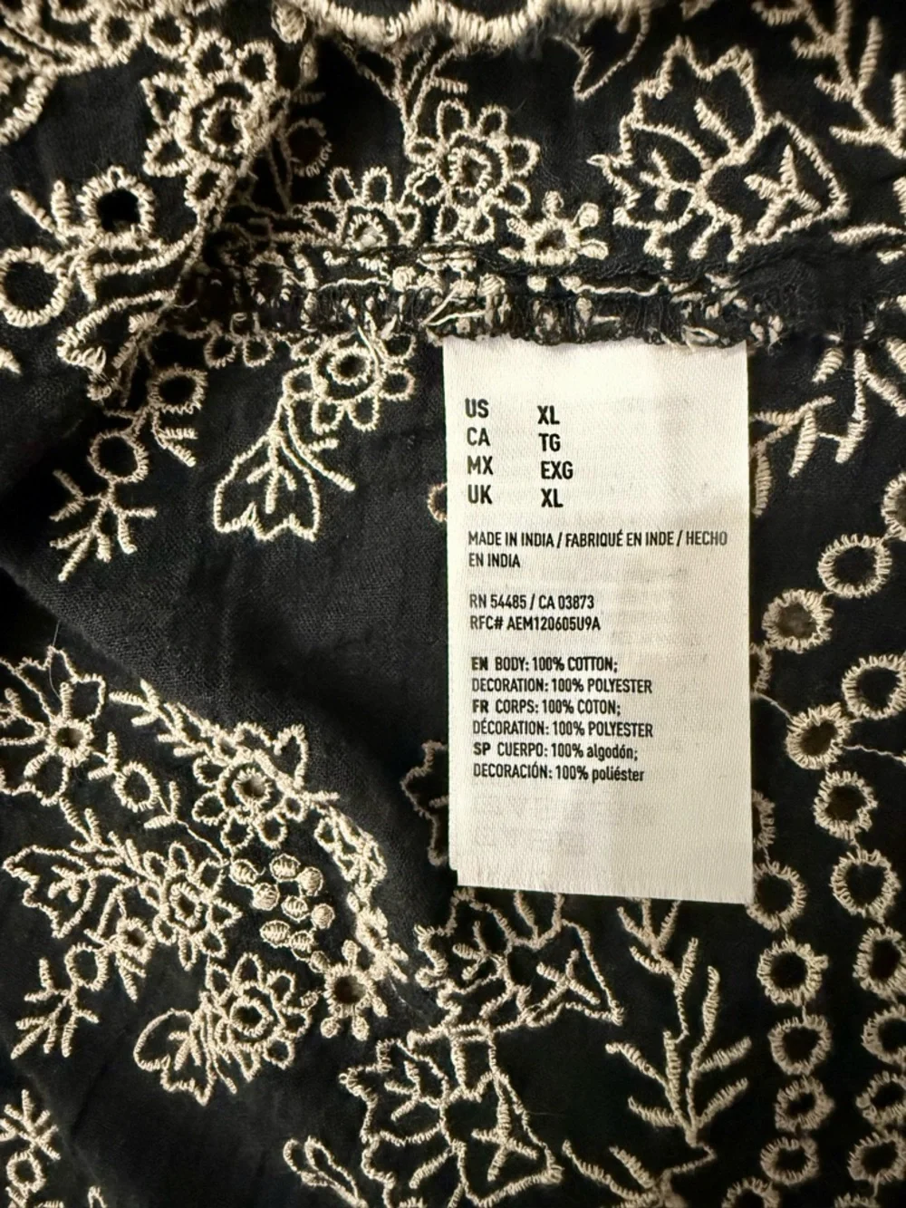 American Eagle Black Embroidered Bell Sleeve Cropped Blouse With Tassels | XL - Picture 4 of 7